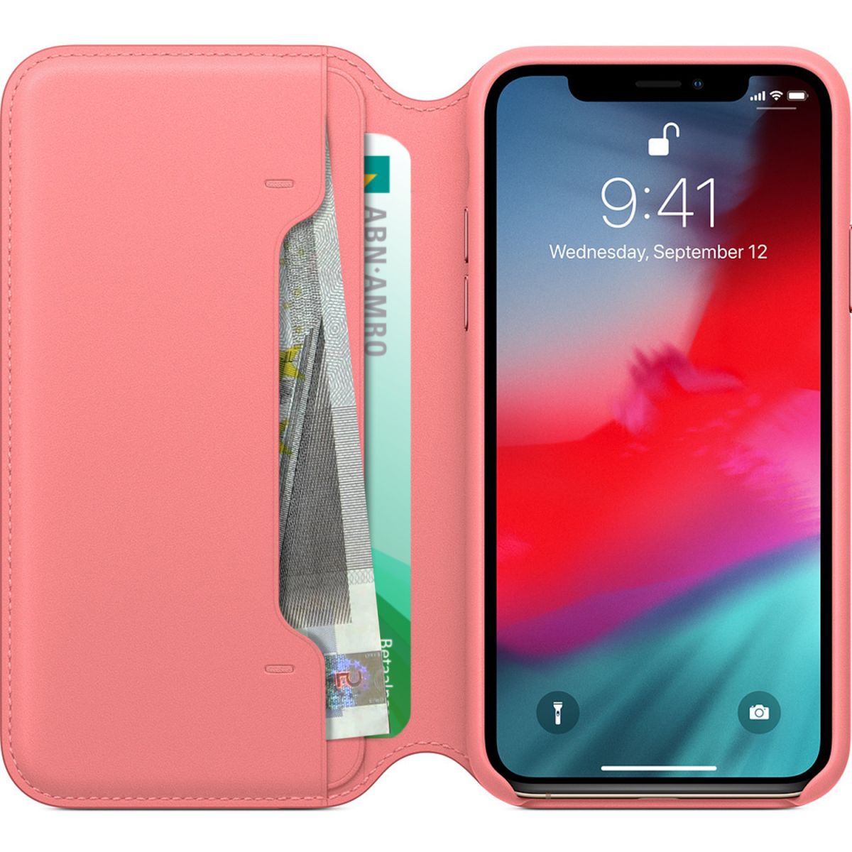 Apple Leather Folio Bookcase for iPhone Xs -  Peony Pink