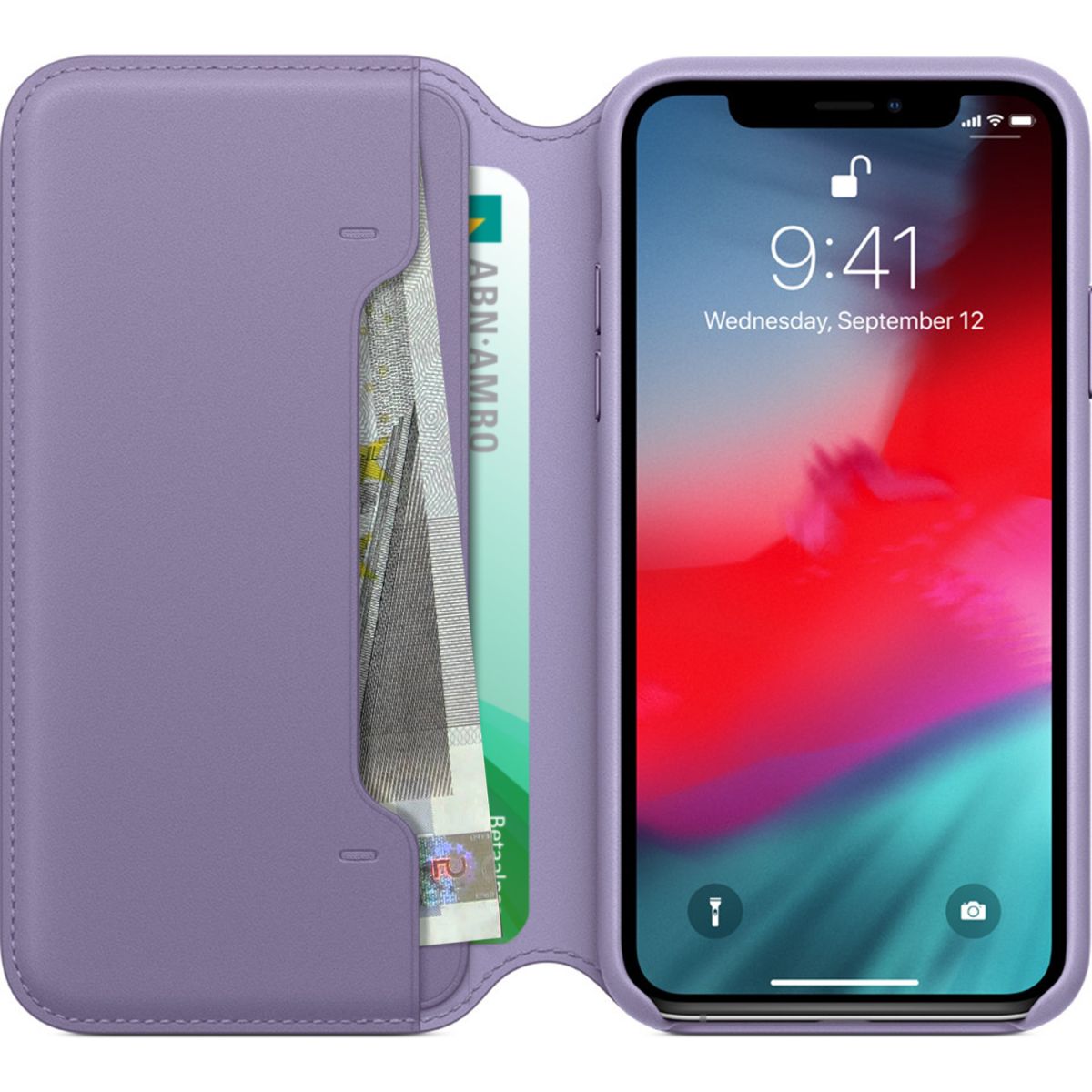 Apple Leather Folio Bookcase for iPhone Xs -  Lilac