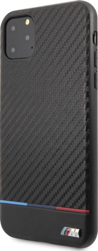 BMW BMHCN65PUCARTCBK iPhone 11 Pro Max Leather Black Collection Smooth Tricolor Stripe