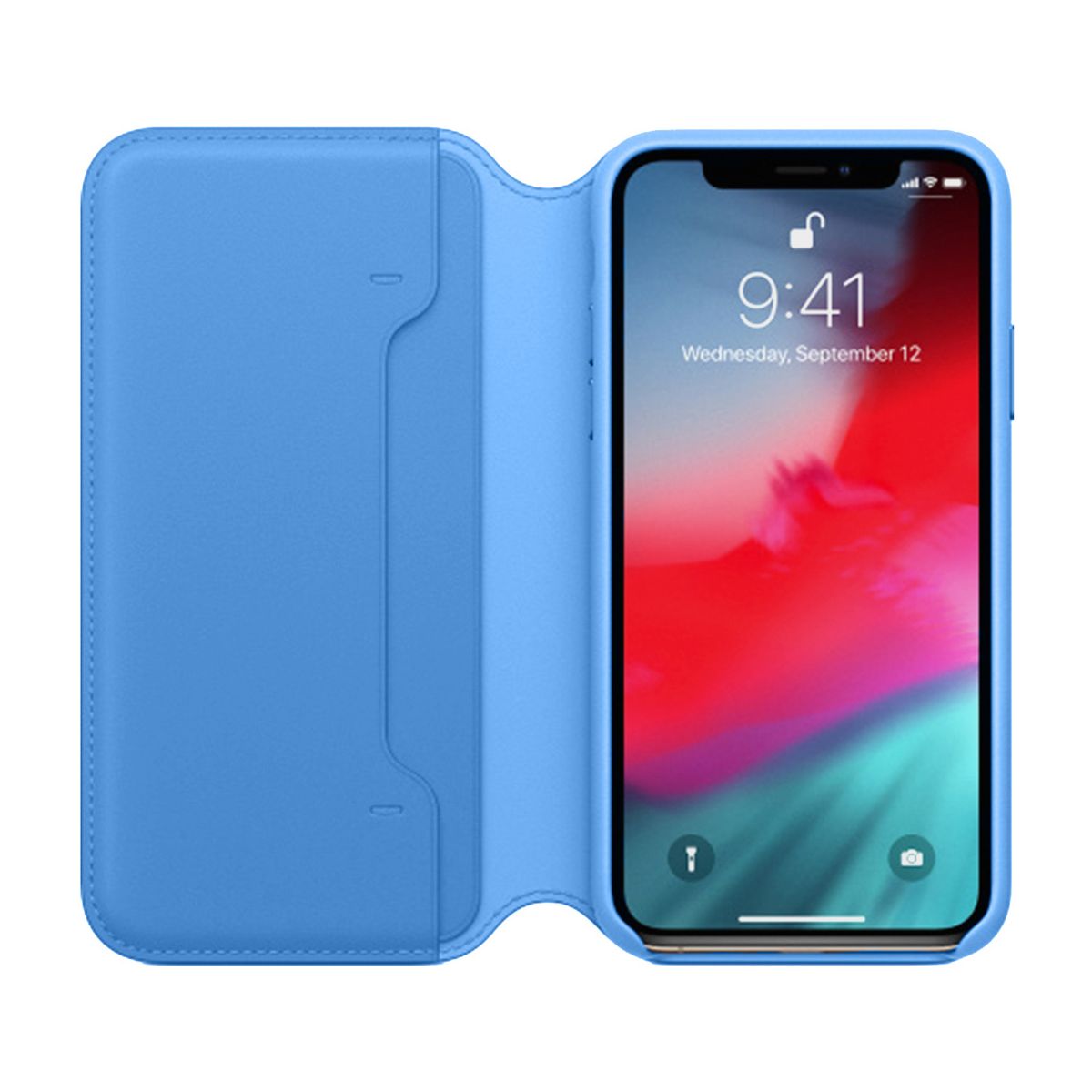 Apple Leather Folio Bookcase for iPhone Xs -  Cornflower