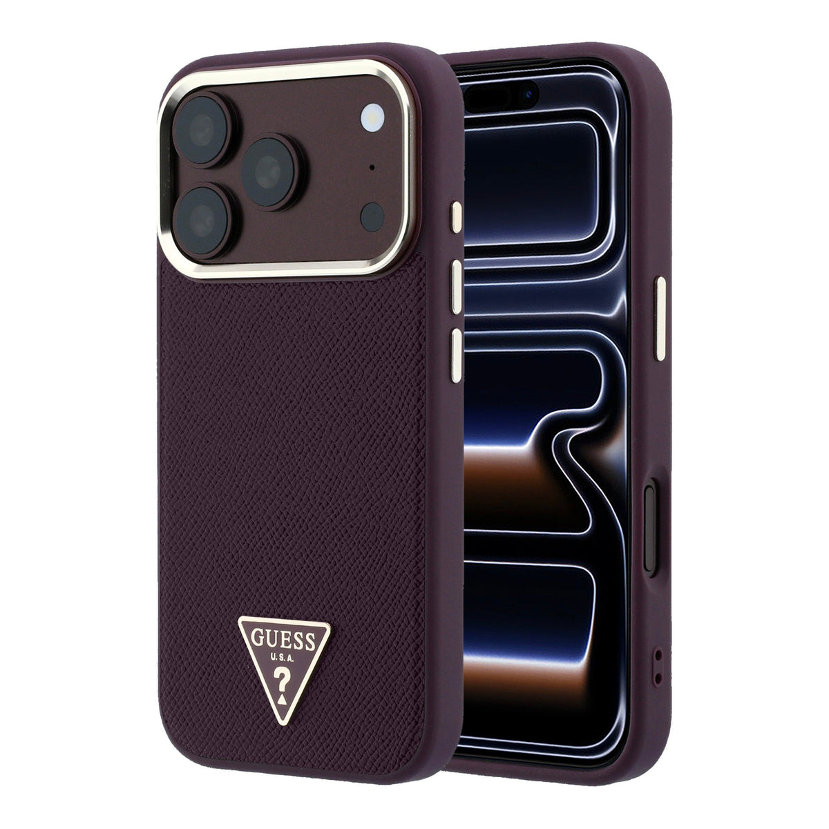 Guess GUHMP18LPGSMTLSU Grained Triangle Logo MagSafe for iPhone 18 Pro / 17 Pro burgundy