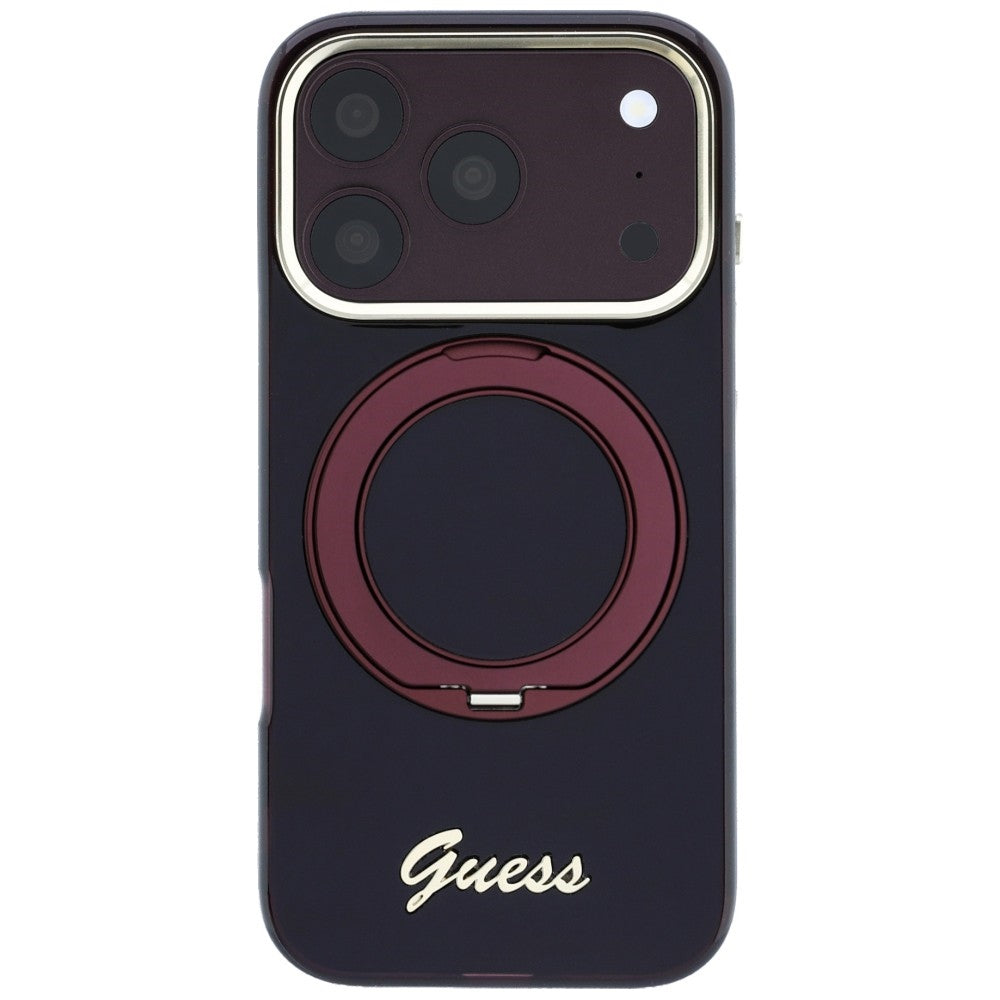 Guess IML Ring Stand 360 Script Metal Logo MagSafe for iPhone 18 Pro Max / iPhone 17 Pro Max burgundy