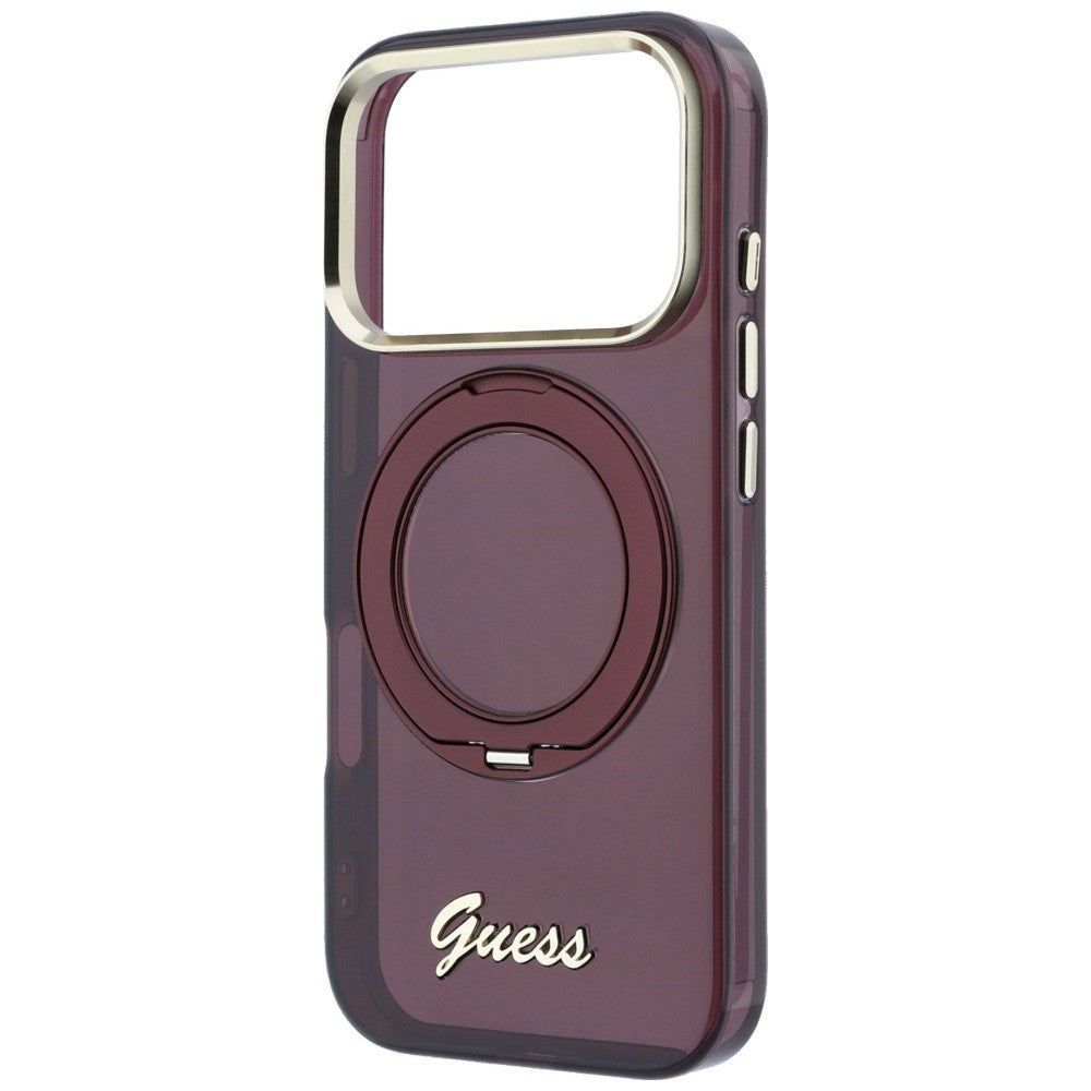Guess IML Ring Stand 360 Script Metal Logo MagSafe for iPhone 18 Pro Max / iPhone 17 Pro Max burgundy
