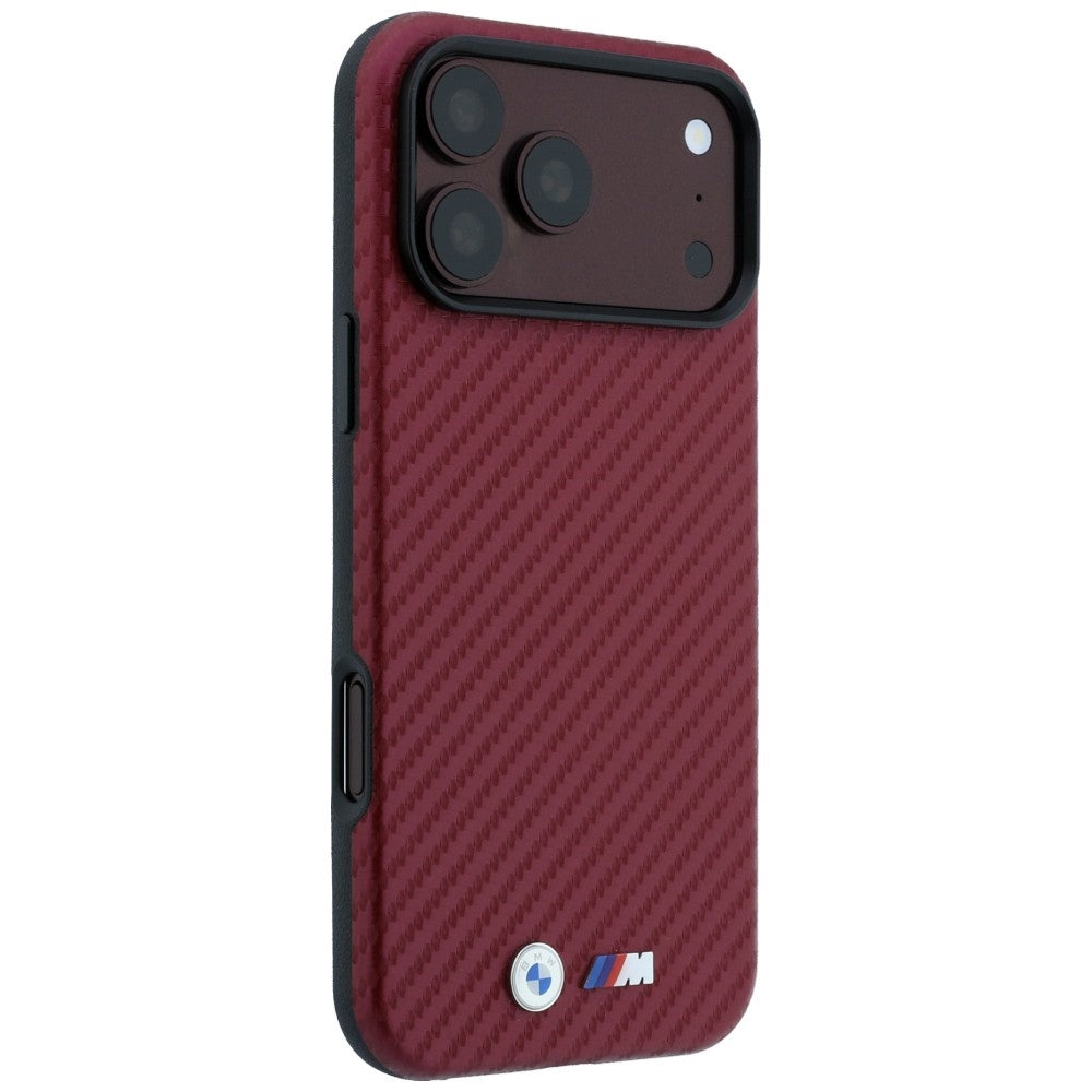 BMW M BMHMP18L26SWPCILR Carbon Metal Logo MagSafe Case for iPhone 18 Pro / 17 Pro Burgundy