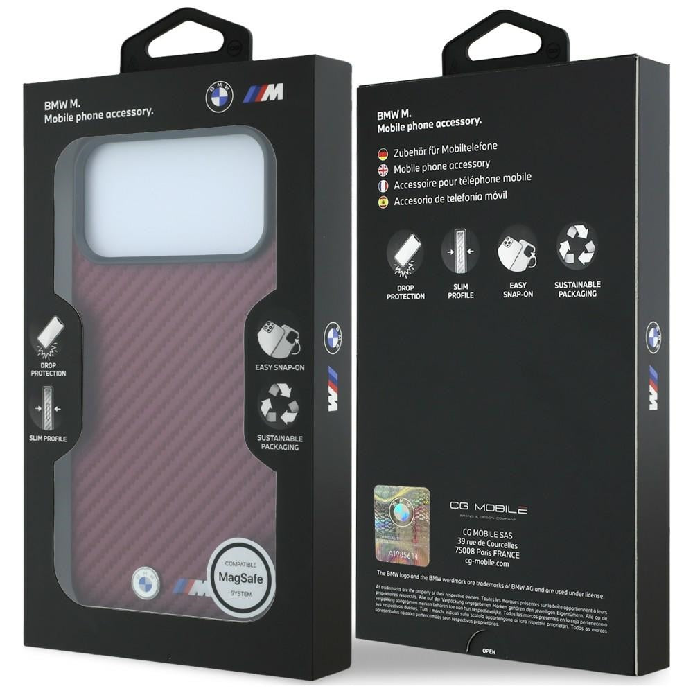 BMW M BMHMP18L26SWPCILR Carbon Metal Logo MagSafe Case for iPhone 18 Pro / 17 Pro Burgundy