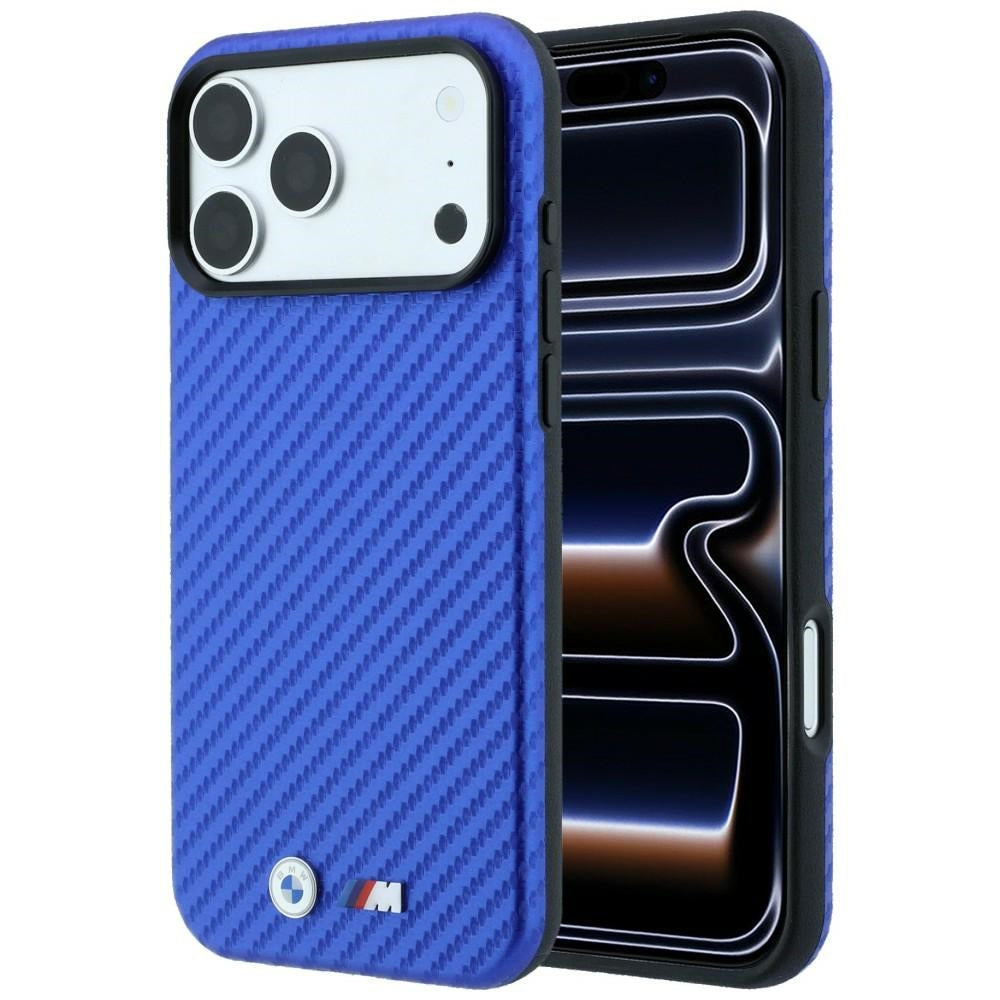 BMW M BMHMP18X26SWPCILB Carbon Metal Logo MagSafe Case for iPhone 18 Pro Max / 17 Pro Max Blue