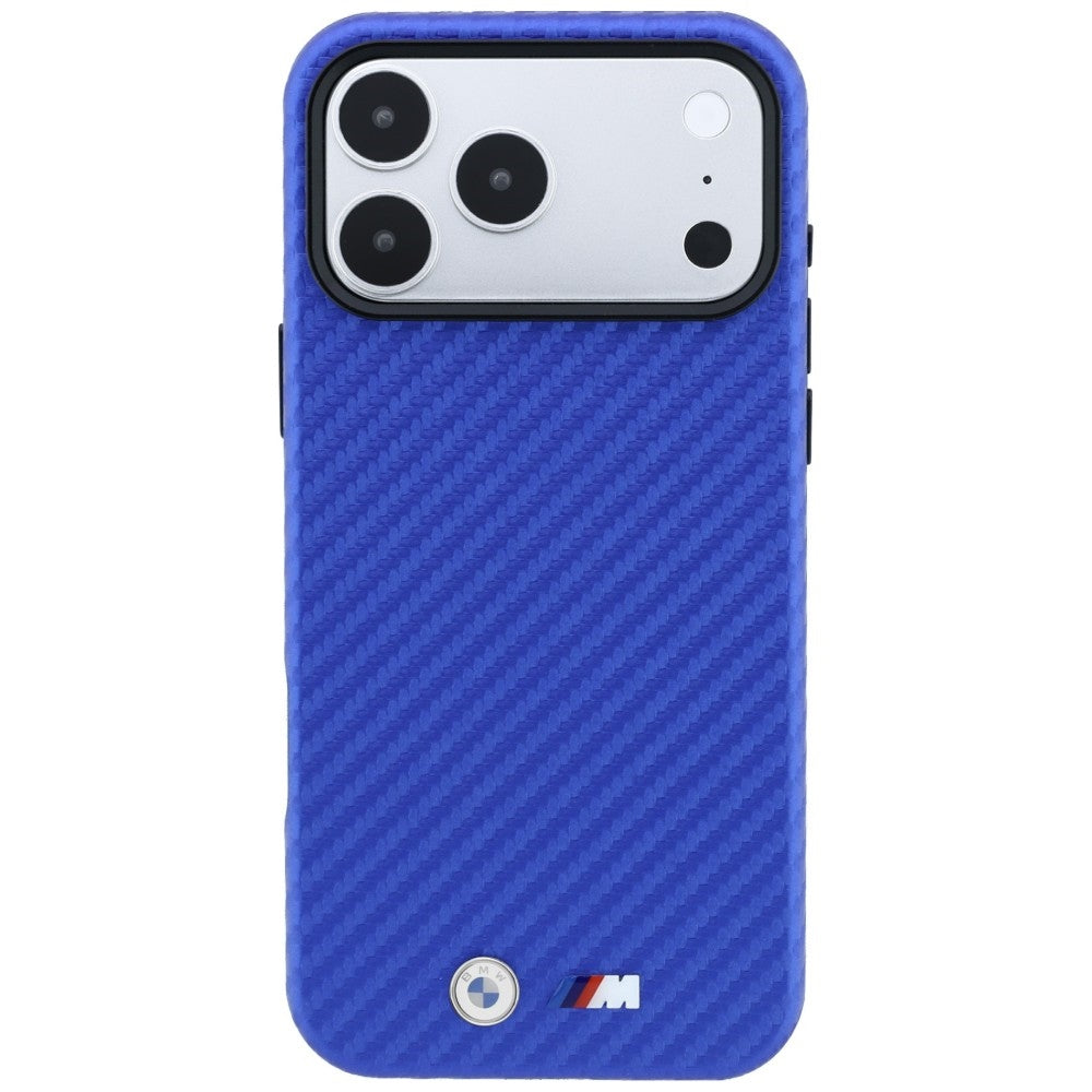 BMW M BMHMP18X26SWPCILB Carbon Metal Logo MagSafe Case for iPhone 18 Pro Max / 17 Pro Max Blue