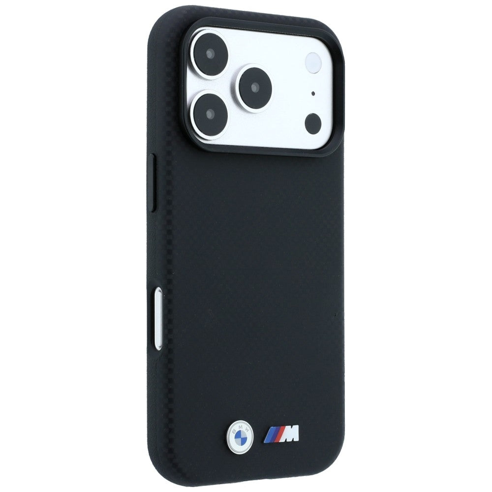 BMW BMHMP18X25SWPUKEK M Quadrille Kevlar Metal Logo MagSafe Case for iPhone 18 Pro Max / 17 Pro Max Black
