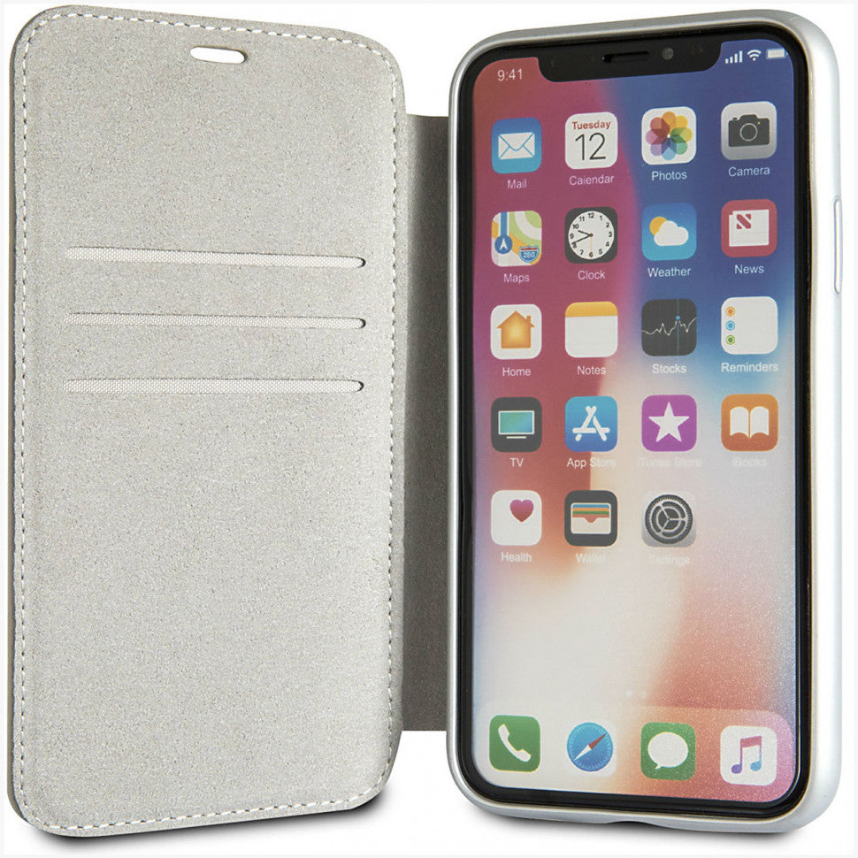 Mercedes MEFLBKPXTHLGR  Genuine Leather BookCase with card slots  for iPhone X