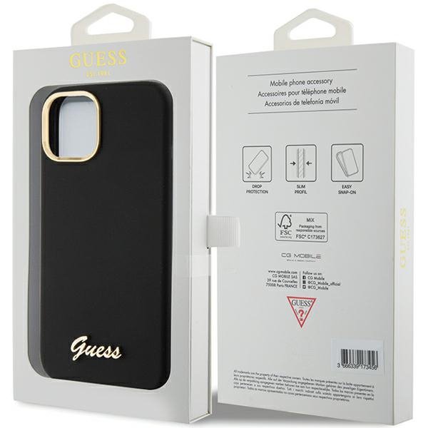 GUESS Hardcase Silicone Script Metal logo & Frame black for iPhone 15