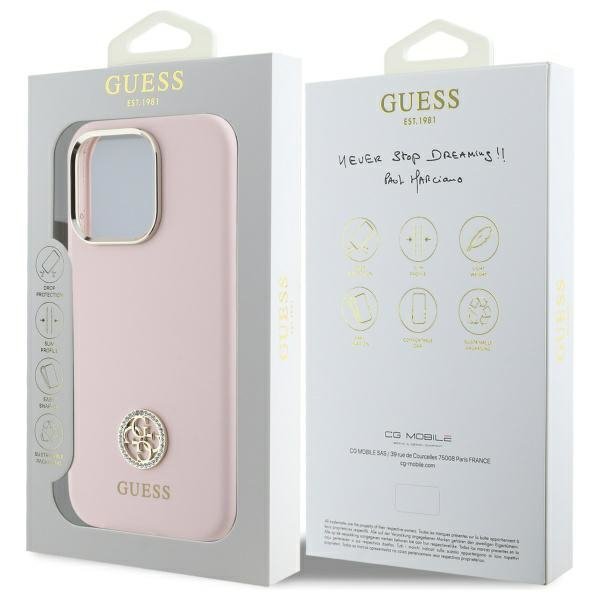 Guess GUHCP16XM4DGPP Hardcase for iPhone 16 Pro Max Pink hardcase Silicone Logo Strass 4G