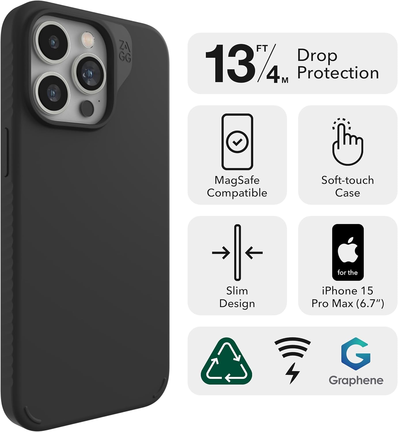 ZAGG Graphene Manhattan Snap Case for iPhone 15 Pro Max Black