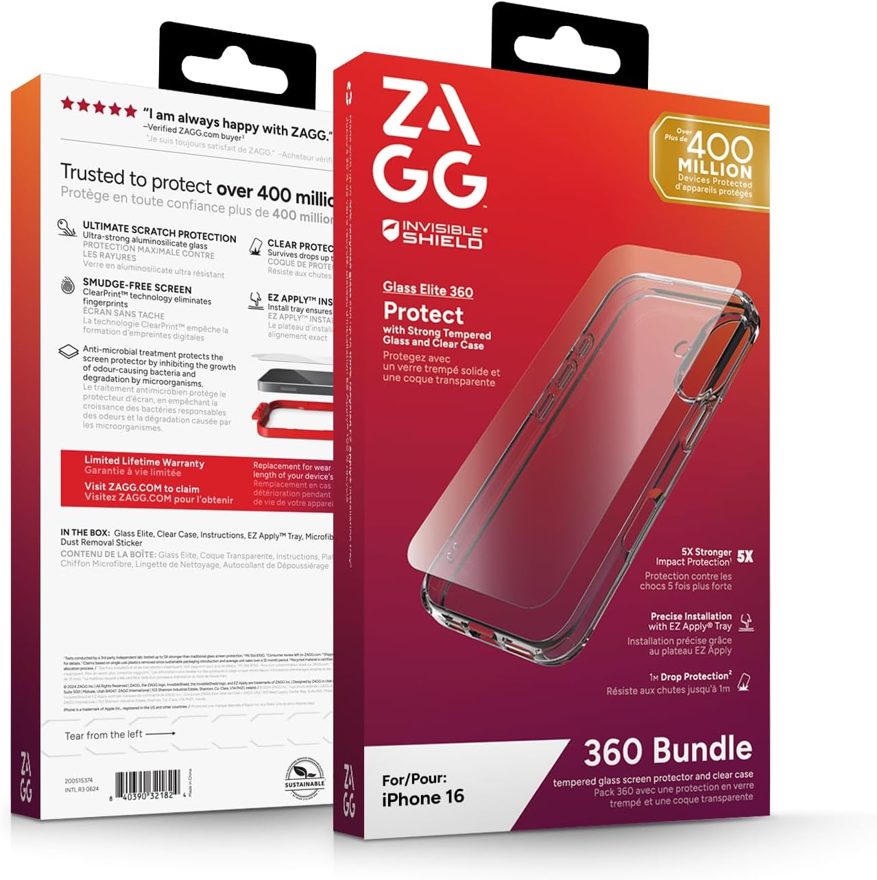 ZAGG Tempered Glass screen protector & Clear protective Case for iPhone 16