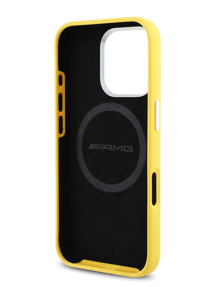 AMG Liquid silicone MagSafe Hardcase for iPhone 16 Pro with metal Camera Protection Yellow