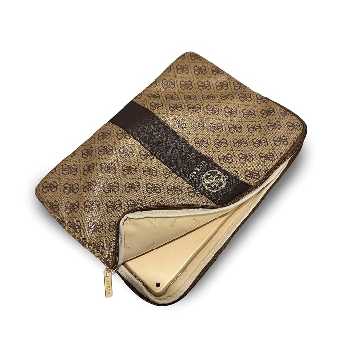 Guess Laptop Sleeve Zipper Pocket & Iconic Triangle Metal Logo Brown 16