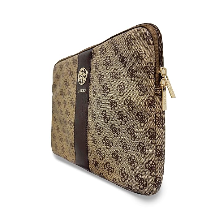 Guess Laptop Sleeve Zipper Pocket & Iconic Triangle Metal Logo Brown 16