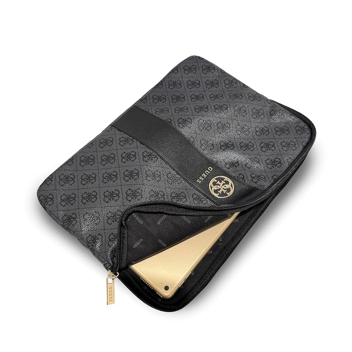 Guess Laptop Sleeve Zipper Pocket & Iconic Triangle Metal Logo Black 14