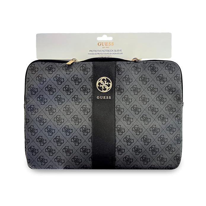 Guess Laptop Sleeve Zipper Pocket & Iconic Triangle Metal Logo Black 14