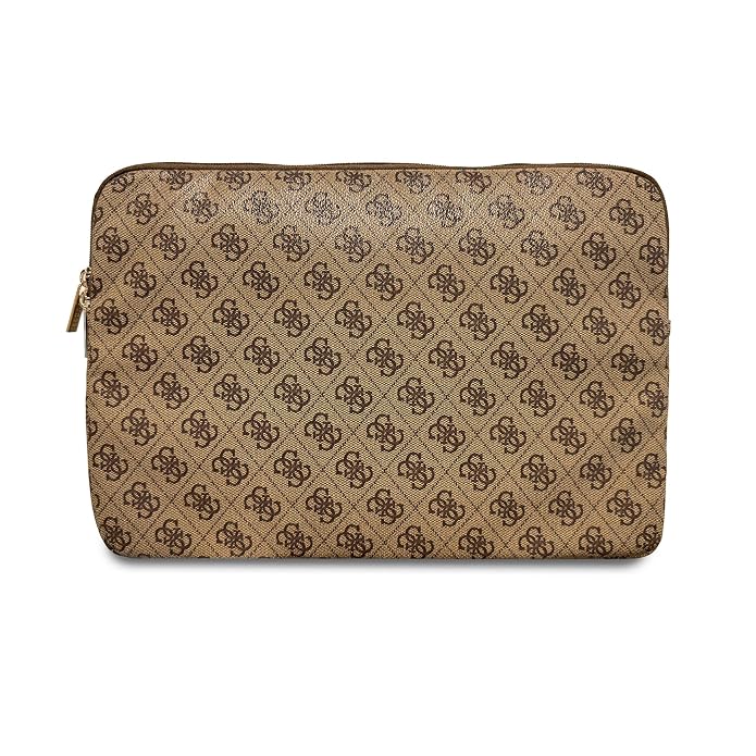 Guess Laptop Sleeve Zipper Pocket & Iconic Triangle Metal Logo Brown 16