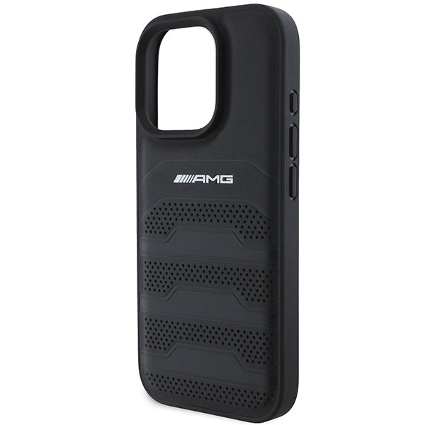 AMG AMHCP16XGSEBK iPhone 16 Pro Max black hardcase Leather Debossed Lines Black Logo