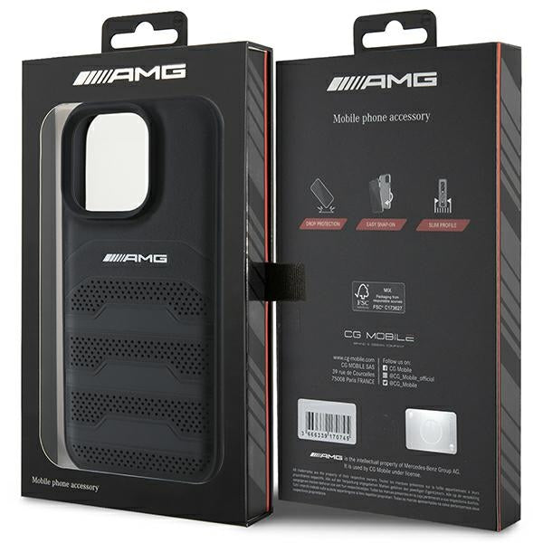 AMG AMHCP16XGSEBK iPhone 16 Pro Max black hardcase Leather Debossed Lines Black Logo
