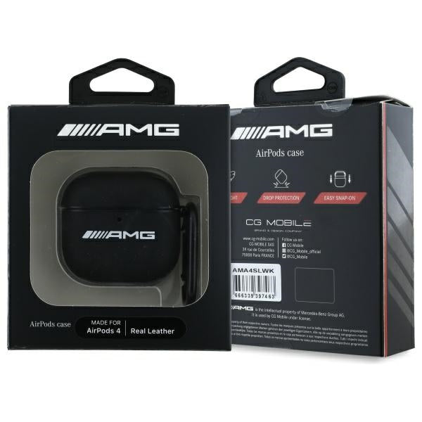 AMG AMA4SLWK AirPods 4 cover black Leather White Logo