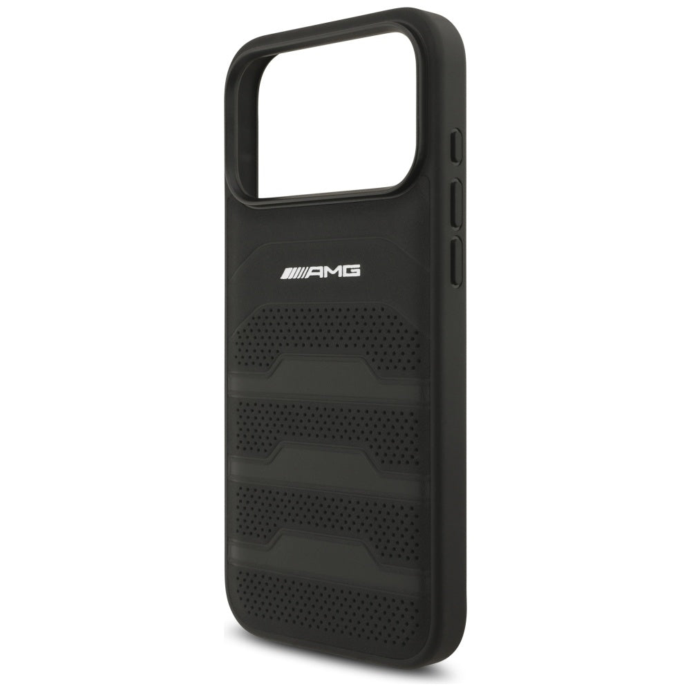 AMG AMHCP17XGSEBK iPhone 17 Pro Max black hardcase Leather Debossed Lines Black Logo