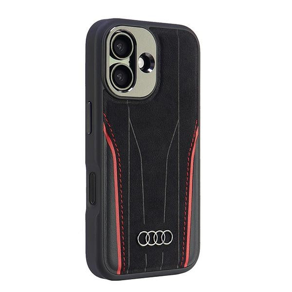 Audi Genuine Leather MagSafe iPhone 16 black-red hardcase AU-TPUPCMIP16-R8/D3-RD