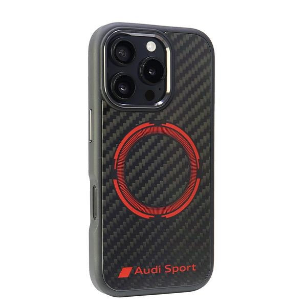 Audi Carbon Fiber Sport Red Circle MagSafe iPhone 16 Pro Max black hardcase AUS-TPUPCMIP16PM-RSQ/D5-BK