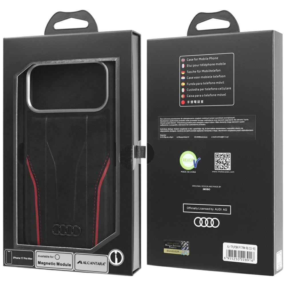 Audi R8 Genuine Leather MagSafe for iPhone 17 Pro Max black-red