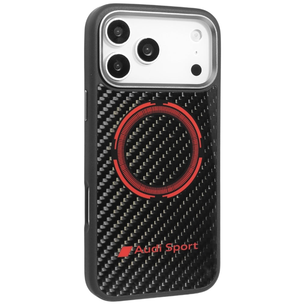 Audi Carbon Fiber Sport Red Circle MagSafe iPhone 17 Pro Max black hardcase AUS-TPUPCMIP17PM-RSQ/D5-BK