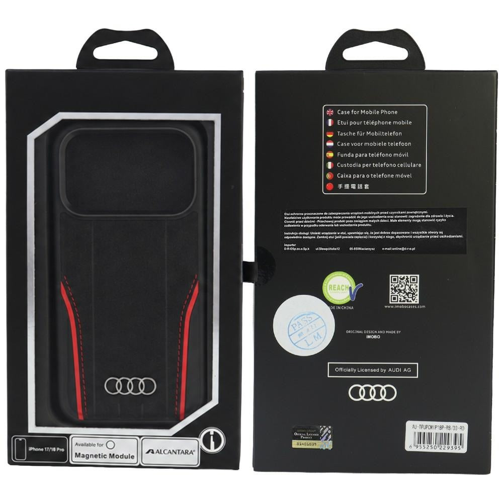 Audi R8 Genuine Leather MagSafe for iPhone 18 Pro / 17 Pro black-red