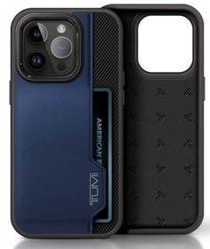 TUMI TUHCP16XRCPV Leather Hard case with Vertical card Slot for iPhone 16 Pro Max Perforated Midnight Blue