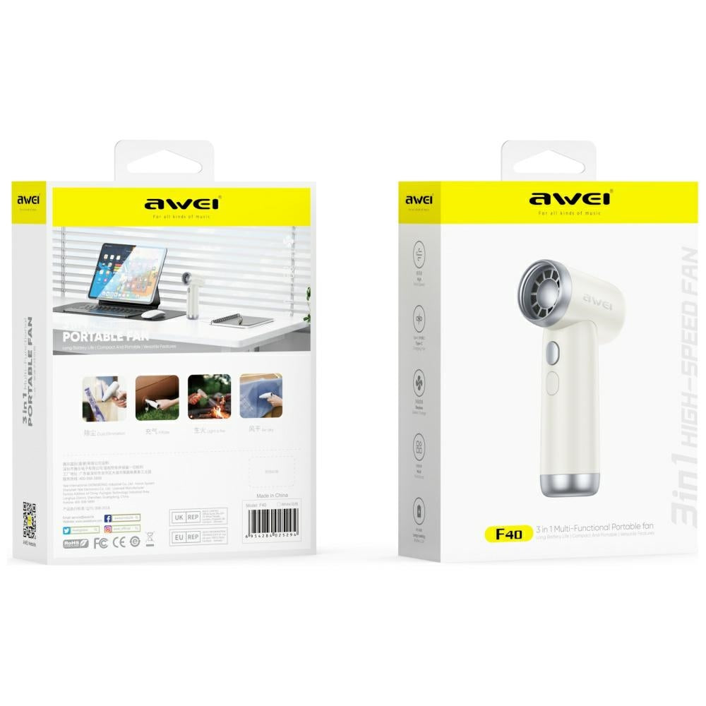 AWEI F40 3-in-1 3300mAh Multifunctional Fan White