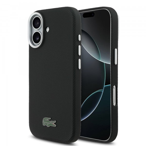 Lacoste LCFCMP17SPLAK iPhone 17 black hardcase Petit Pique PVC MagSafe