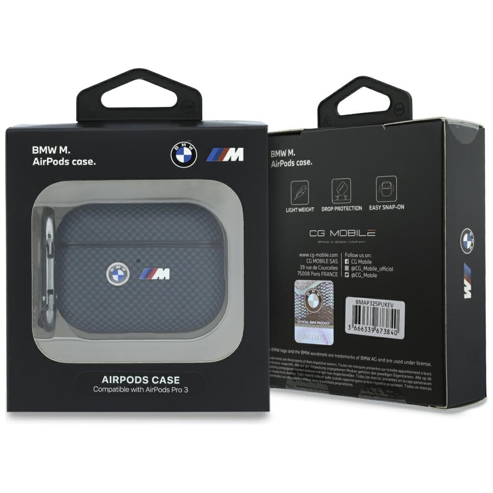 BMW M Quilted Kevlar Metal Logo Case for AirPods Pro 3 Navy Blue