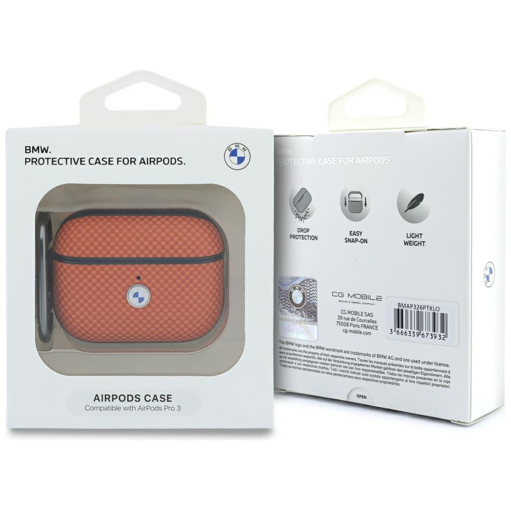 BMW Textured Sign Kevlar Metal Logo do AirPods Pro 3 Orange