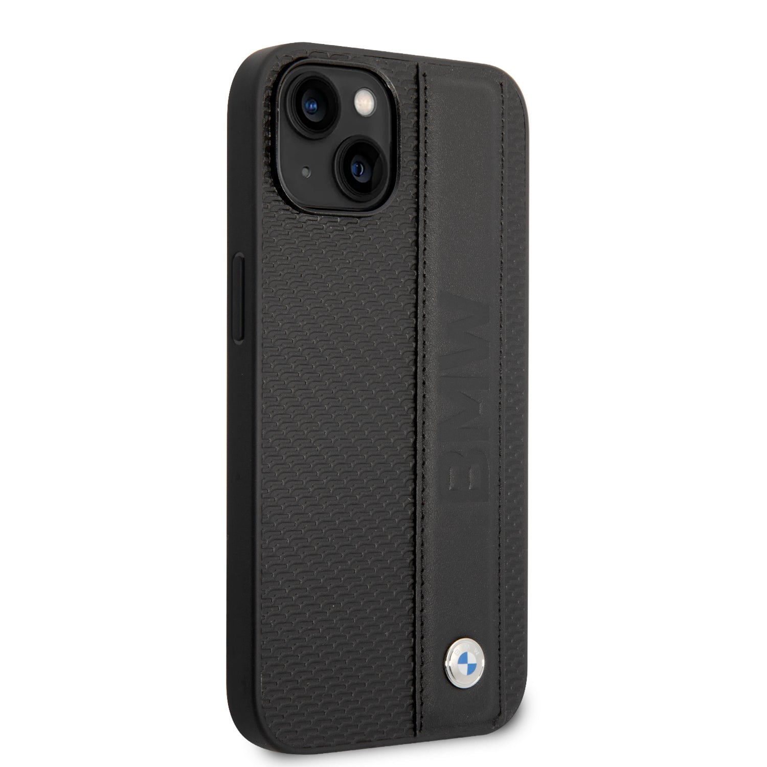 BMW BMHCP14M22RDPK iPhone 14 Plus Leather Black Signature Collection Case Textured and Big Logo Stripe