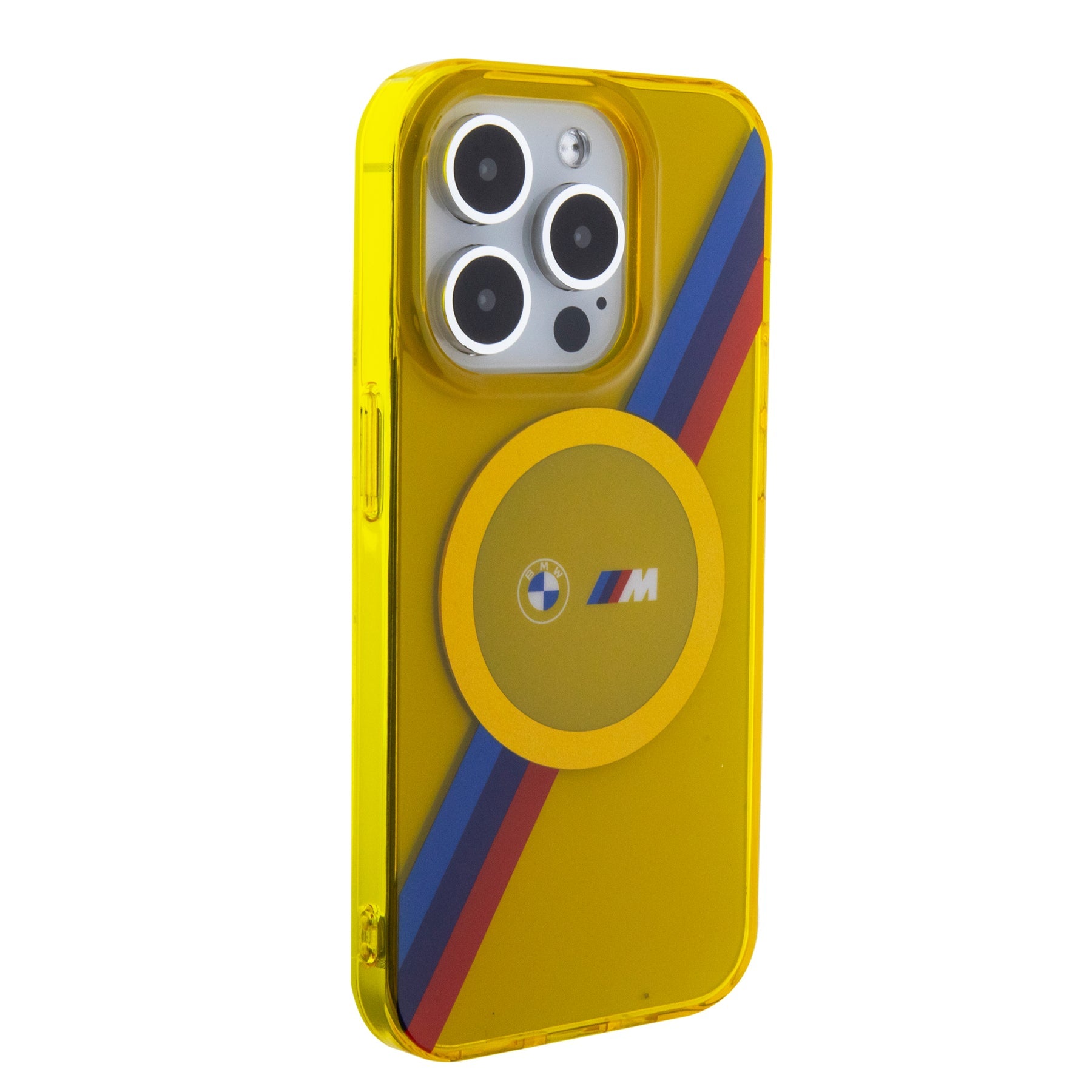 BMW BMHMP15LHDTY iPhone 15 Pro Yellow hardcase Tricolor Strips MagSafe
