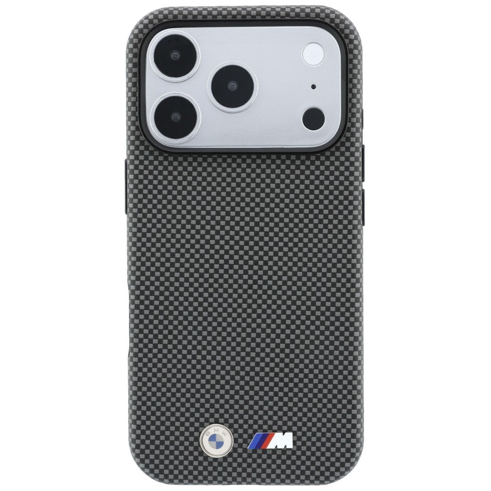 BMW BMHMP18X25SWPUKEA M Quadrille Kevlar Metal Logo MagSafe Case for iPhone 18 Pro Max / 17 Pro Max Grey