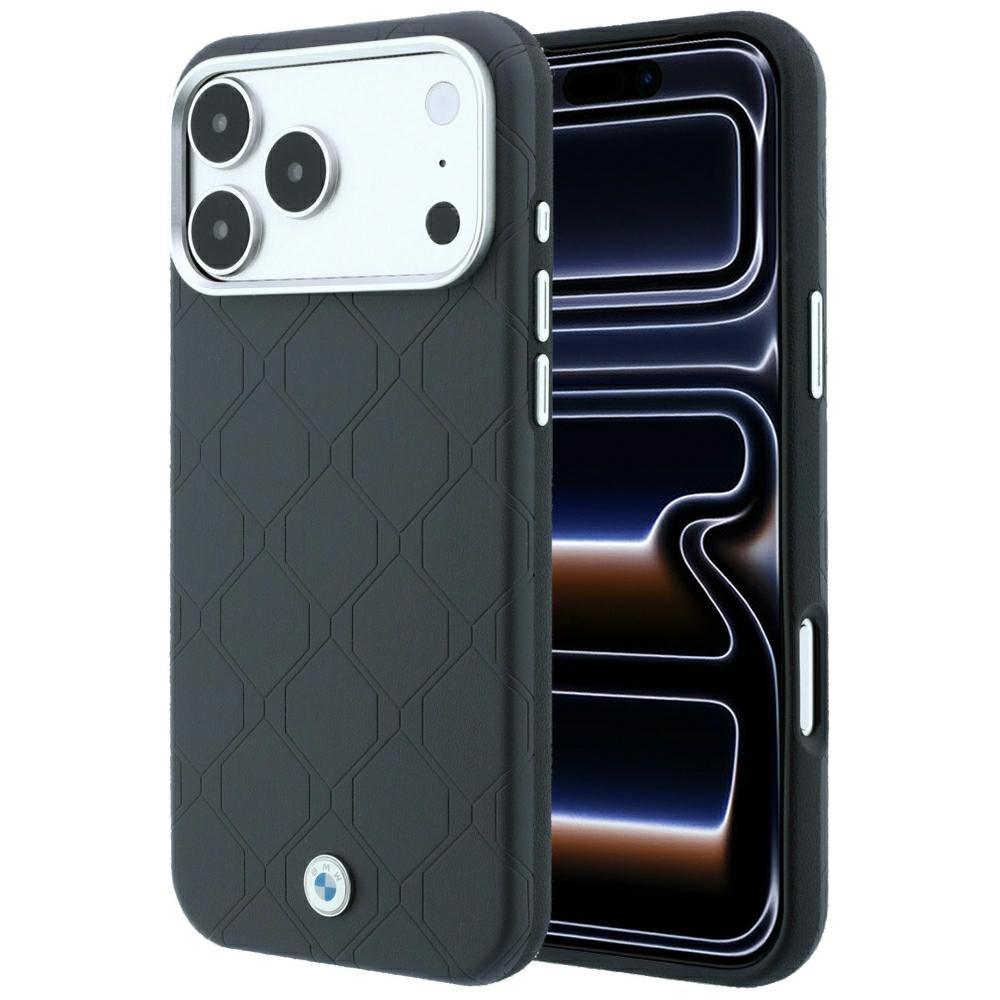 BMW BMHMP18L26SWOSPA Sign Deboss Quilted Metal Logo MagSafe Case for iPhone 18 Pro / 17 Pro Anthracite