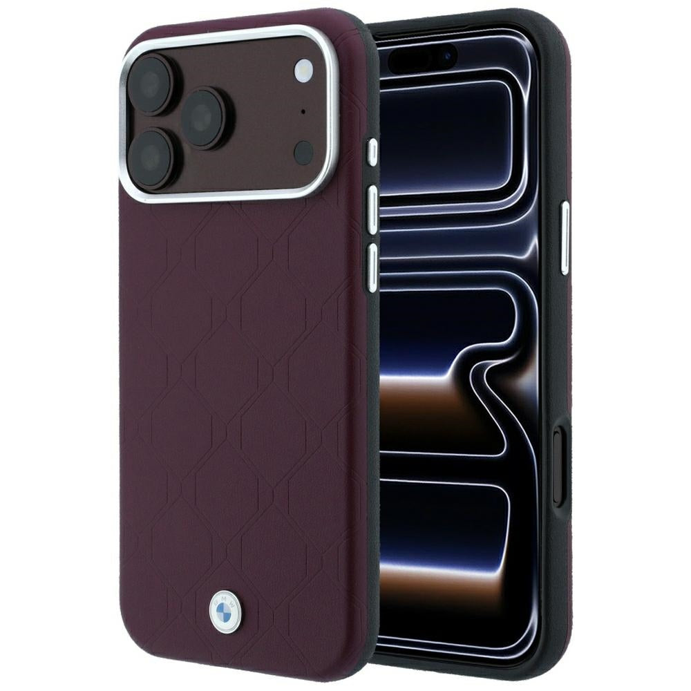 BMW Sign Deboss Quilted Metal Logo MagSafe Case for iPhone 18 Pro Max / 17 Pro Max Burgundy