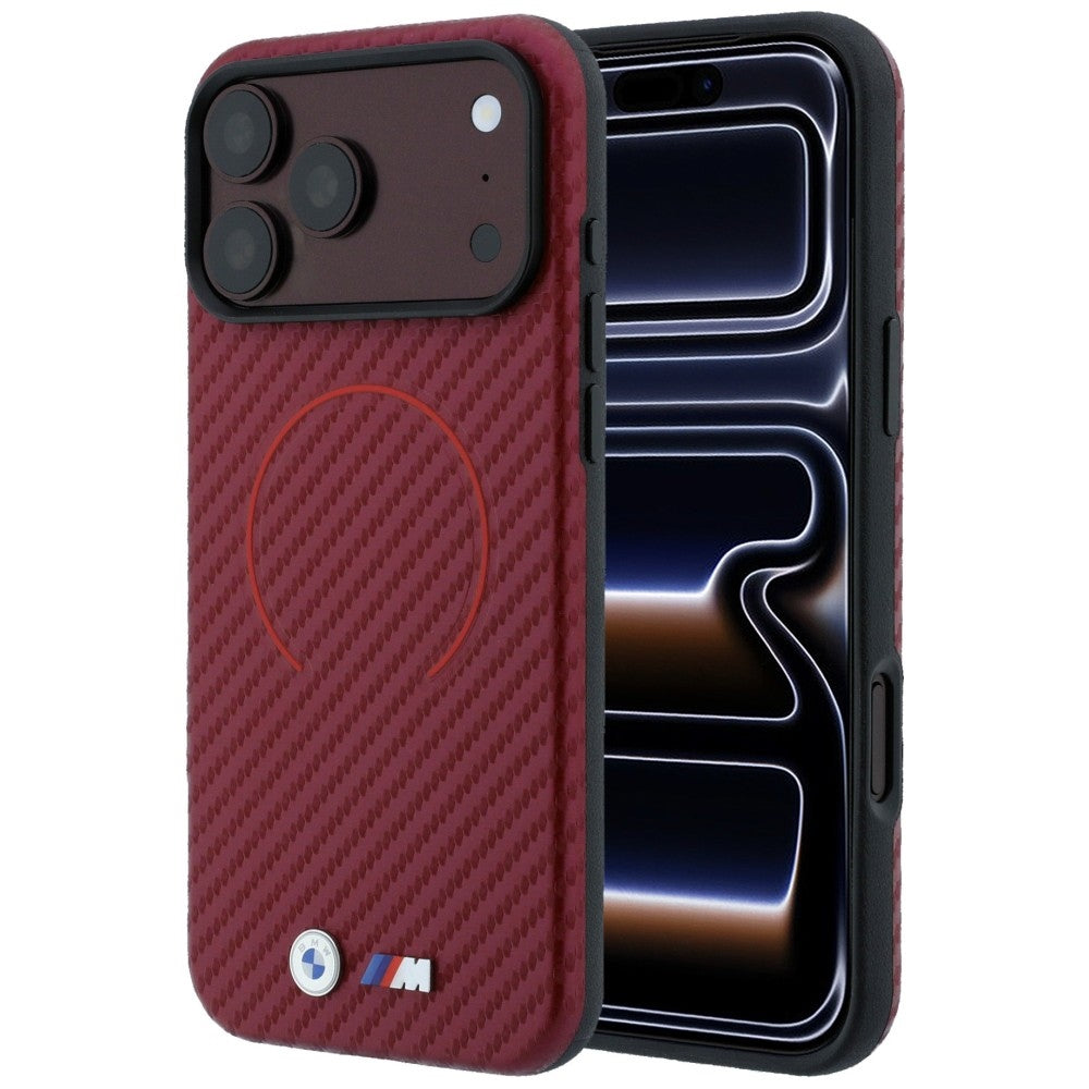 BMW BMHMP18X26SWPCMXR M Carbon Printed Ring MagSafe Case for iPhone 18 Pro Max / 17 Pro Max Red