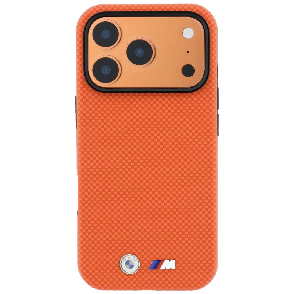 BMW BMHMP18X25SWPUKEO M Quadrille Kevlar Metal Logo MagSafe Case for iPhone 18 Pro Max / 17 Pro Max Orange