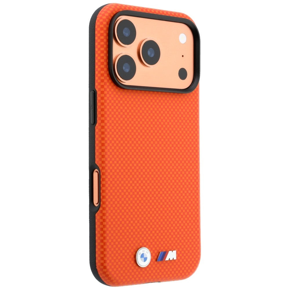 BMW BMHMP18X25SWPUKEO M Quadrille Kevlar Metal Logo MagSafe Case for iPhone 18 Pro Max / 17 Pro Max Orange