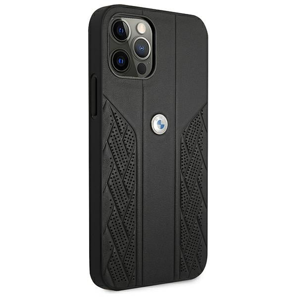 BMW BMHCP12LRSPPK iPhone 12 Pro Max black hardcase Leather Curve Perforate