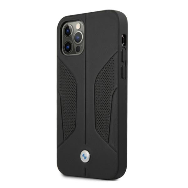 BMW BMHCP12LRSCSK iPhone 12 Pro Max black hardcase Leather Perforate Sides