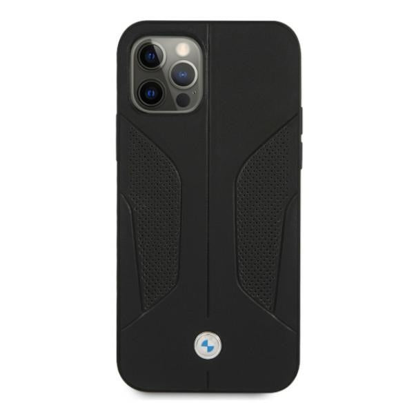 BMW BMHCP12LRSCSK iPhone 12 Pro Max black hardcase Leather Perforate Sides