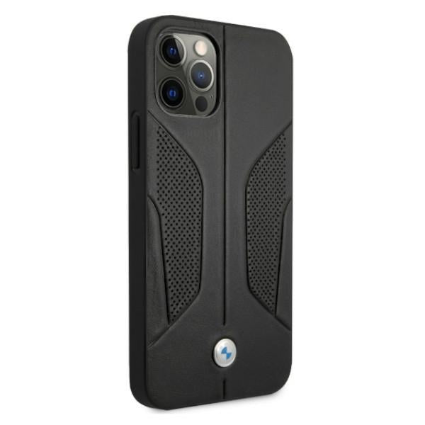 BMW BMHCP12LRSCSK iPhone 12 Pro Max black hardcase Leather Perforate Sides