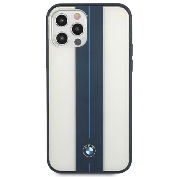 Case for BMW BMHCP12MPCUMRSTNA iPhone 12/ 12 Pro transparent hardcase Middle Stripe Navy